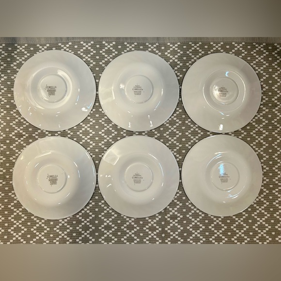 Set of 6 CORELLE Gray Band White Swirled Saucer Plates - Break & Chip Resistant - Picture 6 of 13